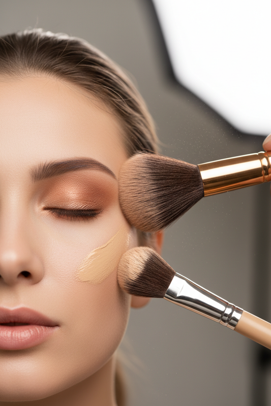 Makeup brushes in use